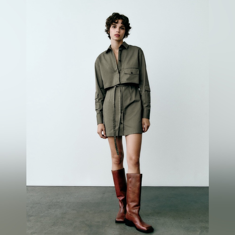 Gabardine ZARA khaki dress